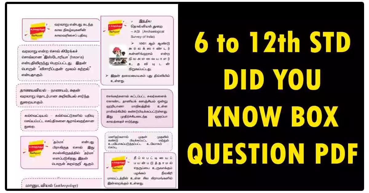 6 to 12th STD DID YOU KNOW BOX QUESTION PDF