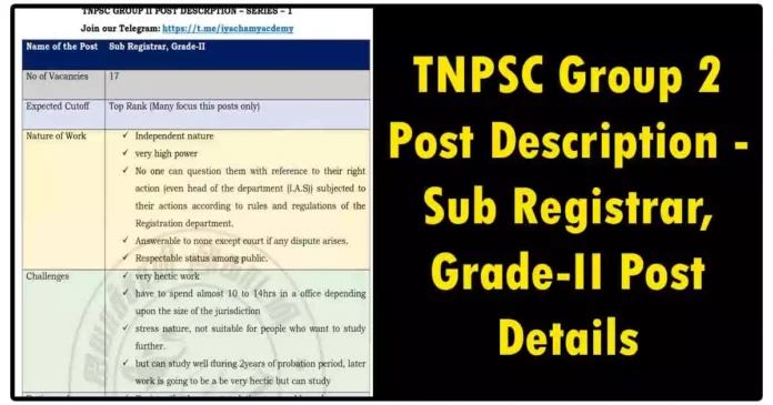 TNPSC Group 2 Post Description - Sub Registrar, Grade-II Post Details