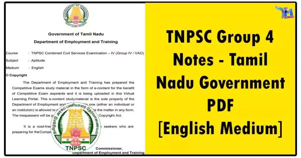 TNPSC Group 4 Notes - Tamil Nadu Government PDF - [English Medium]