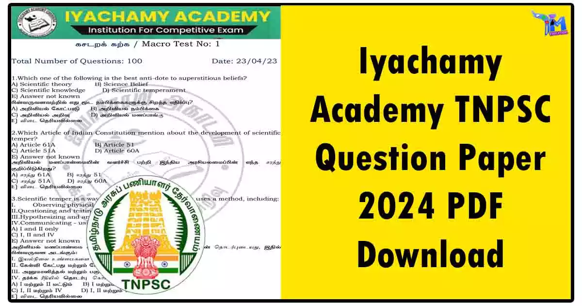 Iyachamy Academy TNPSC Question Paper 2024 PDF Download
