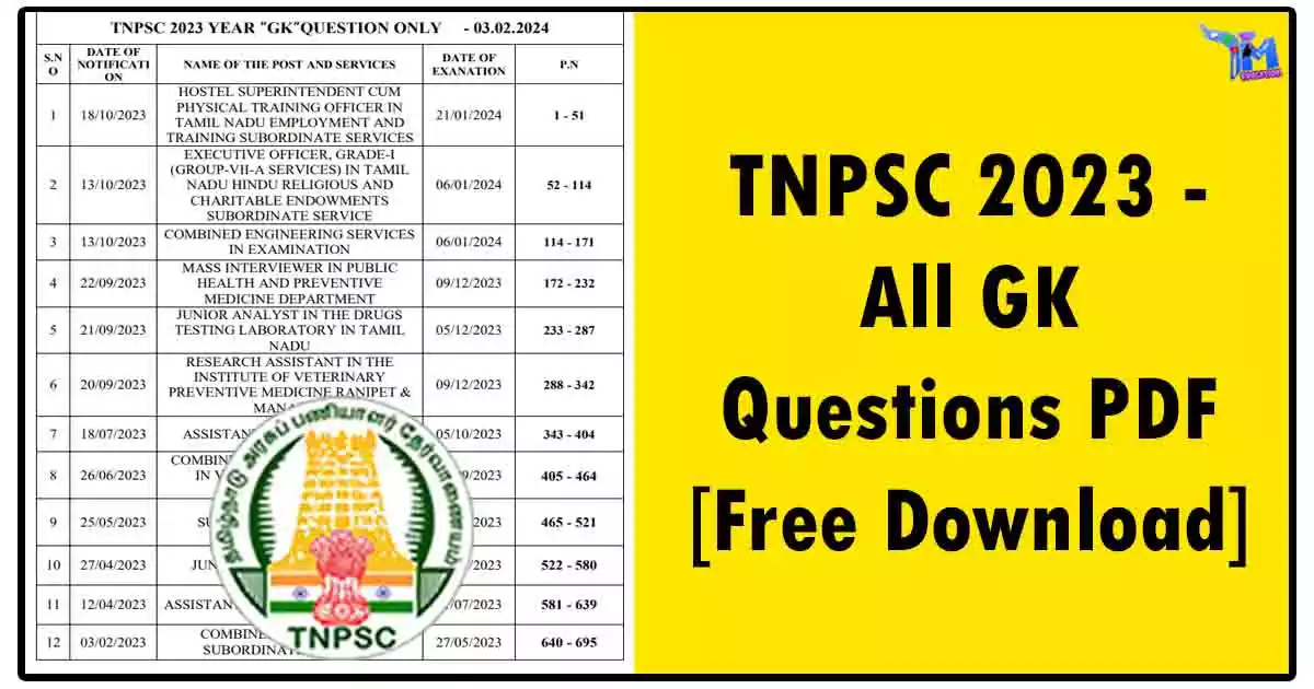 TNPSC 2023 - All GK Questions PDF [Free Download]