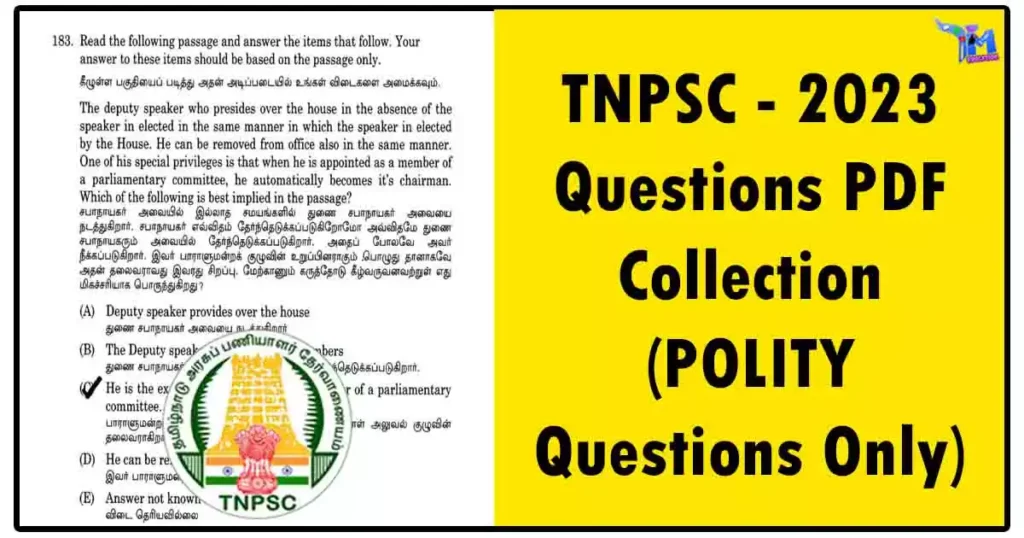 TNPSC - 2023 Questions PDF Collection (POLITY Questions Only)